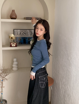 [S-3XL] ポケットステッチバルーンワイドデニムパンツ (3color)