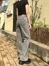 GRAY SEMI WIDE DENIM PANTS code 18113