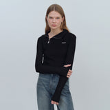 LOGO MIX UNBALANCE HALF ZIP-UP TOP - BLACK