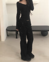 Banding Low-Rise Loose Bootcut Pants