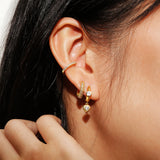 gold sparkling shield huggie hoop 14k gold plating + 925 silver earrings E067-06G