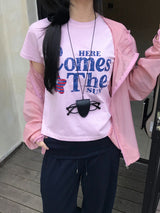 Peach Club Unbalance Shirring Summer Hood Windbreaker 
