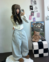 フリース 🤍🐏ラインポイントバルーンロングパンツ 🤍🩶🖤3カラー