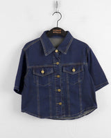 ブベルセミクロップド半袖デニムシャツジャケット / Bubel semi-cropped short-sleeved denim shirt jacket