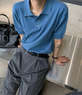スリーボタンカラー半袖ニット