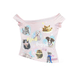 Rose Island. Pet star off-shoulder handmade rhinestone printed cotton T-shirt