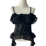 Lace Frill Two-Way Built-In Bra Sleeveless Top