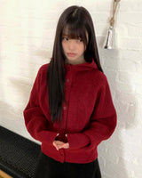 Sihan High-neck Angora hooded knit cardigan