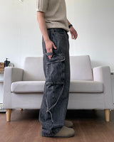 ストラップカーペンターブラックデニムパンツ