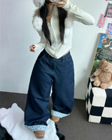 RIBBON🎀WIDE RIBBON ROLL-UP DENIM PANTS 🩵🎀
