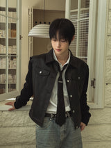 Kurt knit color matching leather jacket