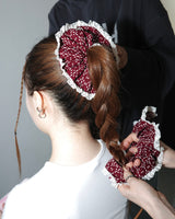 Burgundy ruffle scrunchie