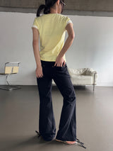 リズリー エラスティック ウエスト コットン ブーツカット パンツ 2カラー