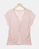 Scu Button V-Neck Short-Sleeve Knit