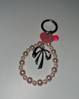 [YENA] Pink ribbon pearl keychain