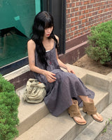 ウメ チェック ティアード ロング スリーブレス ビスチェ ワンピース (Adjustable Straps)