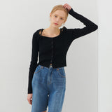 ストラップボートネックカーディガン BLACK