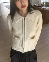 Duon Raglan pocket collar knit zip-up