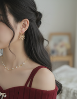 Coquette Laced Ribbon and Heart Huggies Piercing - Gold Color