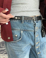 Pet Curved Button Denim Pants