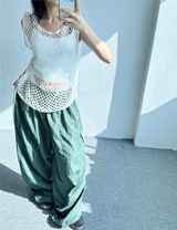 バルーンスナップポイントナイロンパンツ💚🩶🖤