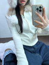 FUR PETIT SLIM HALF CROPPED ZIP-UP 🖤🩶🤍3COLOR