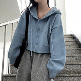 Ond Cropped Pocket Hooded Knit Cardigan