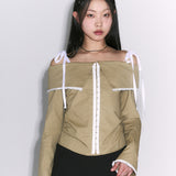 フックオフショルダーブラウス[mustard]