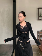 Pure Fake See-Through Two-Piece Long Sleeve T-Shirt