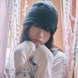 knit button beanie charcoal