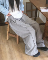 ガゼンバックポケットパッチポイントピンタックスウェットワイドパンツ