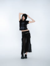 SILHOUETTE RUFFLE MAXI SKIRT [BLACK]