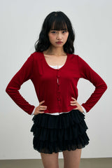 LYLA LAYERED CARDIGAN / RED-WHITE