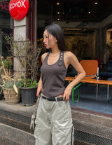 Moni mother of pearl button halter sleeveless