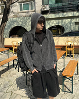 ヒア ウォッシング フードニット ジップアップ(Light Gray)