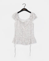 Badue Floral Strap Puff Short Sleeve Blouse