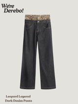 Leopard Layered Dark Denim Pants