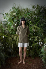 STRIPE L-C TAILORED 1/2 SHIRT (Khaki)