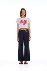 ハートスローガンクロップTシャツ / レッド