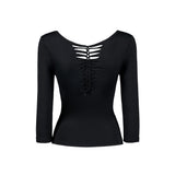 2way Tied Up Half Sleeve Top [Black]