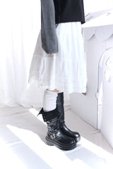 Buckle Leather Half Middle Boots