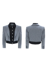 Striped Denim Panel Suit Jacket