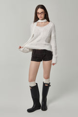 Three-button lace short, Charcoal