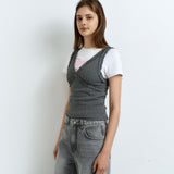 V-Neck Lace Sleeveless Charcoal