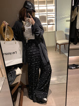 Lace ribbon banding wide pants
