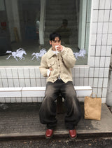 No.1538 Aポケットワイドブラックデニムパンツ