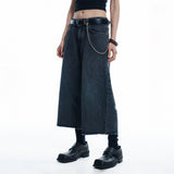 Cut-off Capri Denim Pants - BLACK