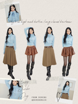 Sky blue high-neck button long-sleeved knitwear