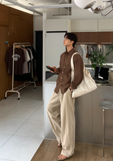 Cool Pin Tuck Linen Wide Pants