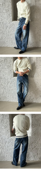 [MUSCLE FIT] LIne round neck knit(3color)